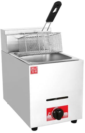 MGHRUEWH Friteuse À Gaz Professionnelle pour Restaurant, Table De Cuisson en Acier Inoxydable, Monocylindre, Propane Profond, Cuisinière avec Panier À Friture