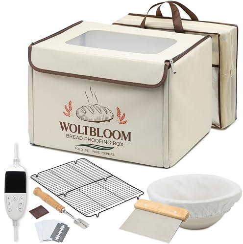 Pizza Dough Proofing Box Bread Proofing Box Foldable Pizza Bread Proofer Yogurt Maker with Sourdough Making Kit - 9 Inch Proofer Basket, Lame, Scraper, Metal Rack - Temperature 70-131℉ 99 H Timer