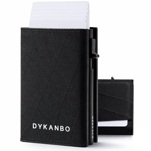 DYKANBO Tarjetero Hombre con Sistema Pop-Up y RFID, Cartera Tarjetero Hombre Slim con Tarjetero Metalico y Monedero, Billetera Hombre Pequeña Minimalista Compacta con Cierre Magnético (Negro Técnico)
