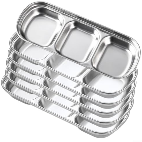 6 platos de salsa de acero inoxidable con 3 compartimentos, platos apilables y que ahorran espacio para barbacoa, condimentos y aperitivos