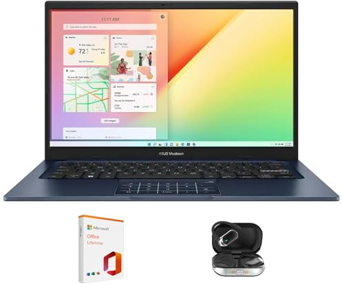 ASUS Vivobook - Computer portatile 14 pollici, FHD per studenti, lavoro, scuola, Intel Core 5 120U, SSD da 40 GB di RAM 2 TB, tastiera numerica, Office 19 Lifetime & Bundle, Windows 11, blu silenzioso