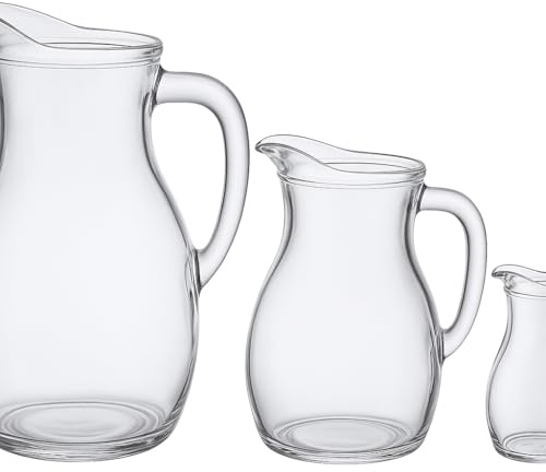 mille idee 3 Caraffe Caraffa in Vetro h14 Ø12 0.5 Litri – Brocca Trasparente con Manico e Beccuccio – Ideale per Acqua, Latte, Succo, Vino – Design Resistente e Lavabile in Lavastoviglie