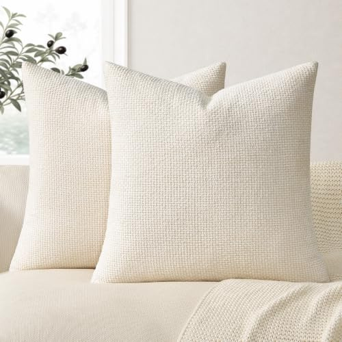 Topfinel Funda Cojin 45x45 cm Juego de 2 Color Crema, Estilo Moderno, Cojines para Sofa, Tejido de Chenilla Suave, Funda Decorativa Cojín Salón, Decorativo Cómodo, Apto para Cama Jardín y Balcón.
