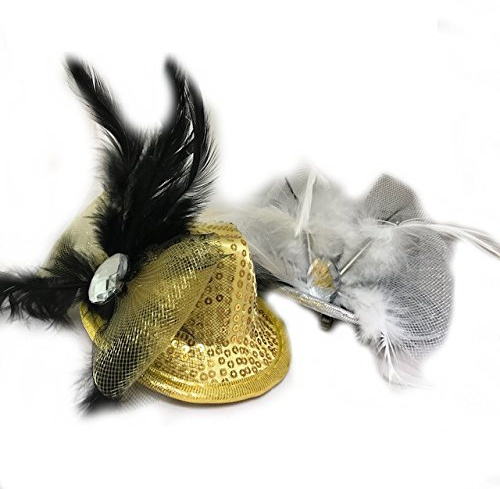 KarnevalsTeufel.de Minihut Silvester mit Schleife Silber Gold Pailletten (Silber)