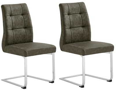 byLIVING 2er-Set Schwingstuhl Marlen XXL, 47 x 96 x 62 cm (BxHxT), Stühle | Schwinger in Braun im Vintage Look, Gestell verchromt, Küchenstühle, Esszimmerstühle, Polsterstuhl