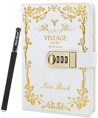 NectaRoy Journal de Voyage, Journal intime avec Code, Carnet Secret avec un Stylo, avec Couverture en PU cuir Vintage, 215 x 150mm