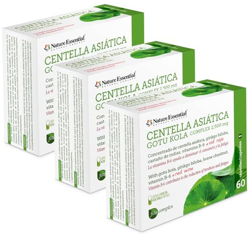 Nature Essential | Centella Asiática Complex 2500 mg | 60 Cápsulas (Pack 3 Unidades) | Con Castaño de Indias | Vid Roja | Ginkgo Biloba
