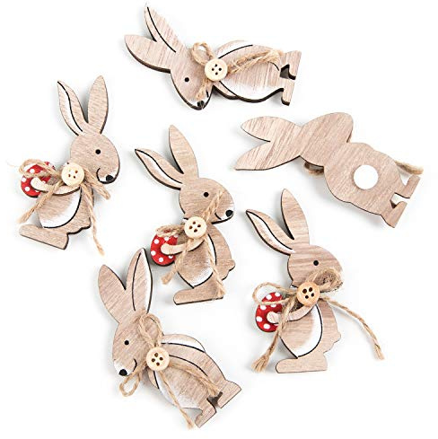 Osterhasen-Streuteile, 6 Stück: Hasen Streudeko Tisch, Mini-Dekoration Ostern aus Holz, Osterschmuck für Tischdeko, Geschenke, Osterfest & Frühling, Kleine Deko-Figuren zum Basteln, 8,5 x 3,5 cm