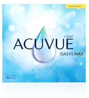 ACUVUE OASYS MAX 1-Day Multifocal; Lenti a contatto giornaliere; Visione chiara e nitida a tutte le distanze e in ogni condizione di luce;-0.25 diottrie; BC 8.4; DIA 14.30; ADD Low; 90 lenti