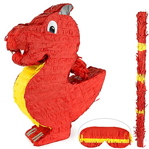 ILP Pinata Dragon - Amusant pour Les Jeux De Fête d'anniversaire pour Enfants - Piñata - avec Baton Pinata et Masque - 40 x 10 x 50 cm