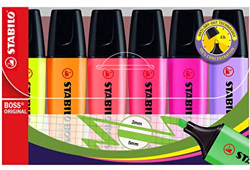 Highlighter - STABILO BOSS ORIGINAL & Pastel - Wallet of 6 - Assorted Colours