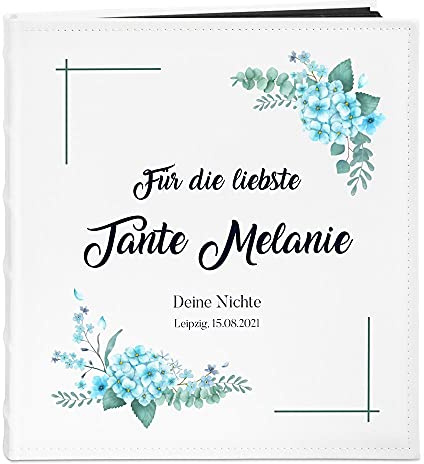 Maverton Fotoalbum zum Selbstgestalten mit Aufdruck - für 240 Fotos 10x15-60 schwarze Seiten - Größe 33x30cm - Weiß - personalisierte Geschenke - Geburtstagsgeschenk für Frauen