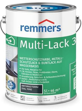 Remmers Multi-Lack 3in1 anthrazitgrau (RAL 7016), 5 Liter, Wetterschutzfarbe, Metallschutzlack & Buntlack auf Wasserbasis für Holz, Metall & PVC