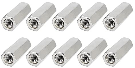 Anawakia 10pcs M5 Écrous de Couplage Long Tige Écrou Hex Coupleur Écrou Filetage Femelle Droit Droite Hex Tige Fileté Bar Bar Stud Studding Acier inoxydable (M5 x 10mm)