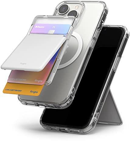 Ringke Magnetic Stand Slot Card Holder Porte Carte Magsafe Compatible avec Coque Magsafe Porte Carte Magnétique Portefeuille pour l’arrière de Téléphone - Clear & Light Gray