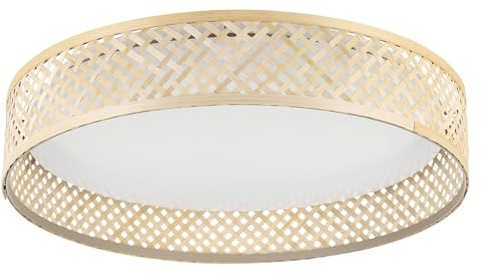 EGLO Deckenlampe Luppineria, Deckenleuchte mit Lampenschirm aus Bambus | Boho Wohnzimmerlampe aus natürlichem Holz und Kunststoff in weiß, Holzlampe warmweiß