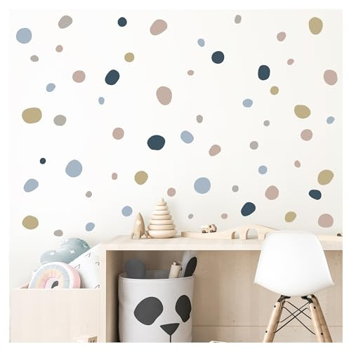 DEKO KINDERZIMMER Wandsticker Tupfen Set Klebepunkte 92 Stück Wandtattoo Punkte blau beige grau Kinderzimmer Dots Kreise Wandaufkleber DK1020-2