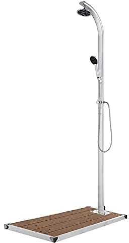 Tidyard Doccia da Giardino,da Esterno,in Acciaio Inox,WPC,220 cm,con Piatto,WPC Marrone,Doccia da Esterno in Acciaio Inossidabile,con Piatto