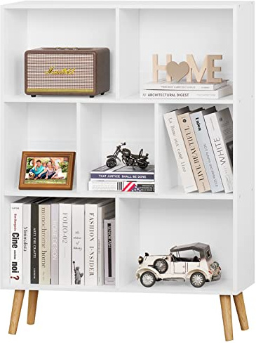 YAHARBO Weißes Bücherregal, 3 Etagen, Bücherregal mit Beinen, minimalistisches Bücherregal, Aufbewahrungsregal, Bücherregale für Schlafzimmer, Wohnzimmer