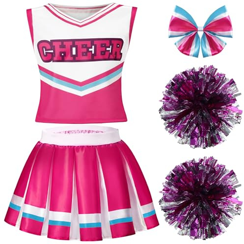 Spooktacular Creations Halloween-Cheerleader-Kostüm für Mädchen, blaues Cheerleader-Uniform-Set, süßes Cheerleader-Outfit mit Accessoires für Halloween-Verkleidung, High-School-Mottoparty