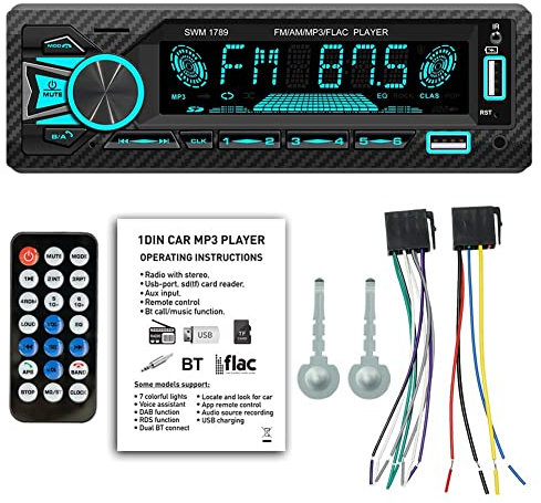 GROCKSTR Autoradio Bluetooth lettore MP3 Ricevitore FM con telecomando AUX/USB/TF Card in Dash Kit