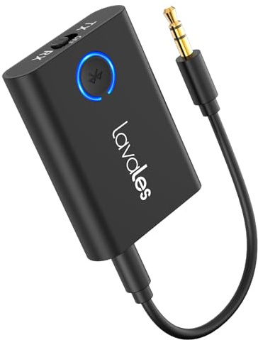 Lavales Adaptador Bluetooth 5.3 para 2 Auriculares/Airpods, AptX Baja Latencia Emisor Bluetooth Transmisor Receptor, Adaptador Audio HiFi Estéreo con AUX 3,5mm Jack para Televisión/Altavoces/Avion