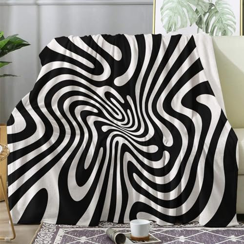 Kuscheldecke Flauschig Schwarz Weiß, Decke Wolldecke 150x200 Abstrakt, Flanell Sofadecke Blanket XL, Fleecedecke Wohndecke Schlafdecke Winter Warm Weich, Deko Decken für Couch Bed