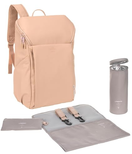 LÄSSIG Baby skötryggsäck med skötunderlag, barnvagnsfäste och flaskhållare/GRE Slender Up Backpack Camel