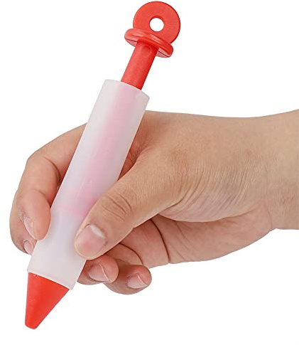 Silicone Food Writing Pen with 4 Nozzles, Not Easily Solidified Cake Decorating Tool Pen, Cake Mold Chocolate Decorating Tools for Bakery Kitchen Personalized Cake DIY (Red)