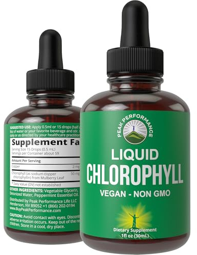 Chlorophyll Liquid Drops - Ultra High Purity, Alcohol Free, Non-GMO, Gluten Free Liquid Chlorophyll Drops Supplement. Take with Water. Internal Deodorant + Skin Care, Immune, and Digestive Support