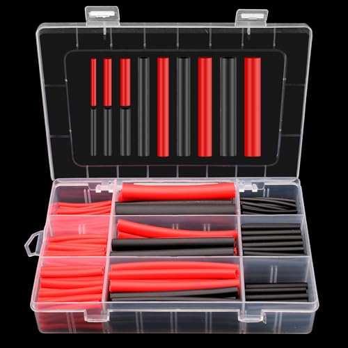270 Stück Wasserdicht Schrumpfschlauch Set Schrumpfschläuche mit Kleber | Schrumpfschlauch Schwarz & Rot Schrumpfverhältnis 3:1, 6 Größen Heat Shrink Tube für Elektrische Isolierung Drahtreparaturen