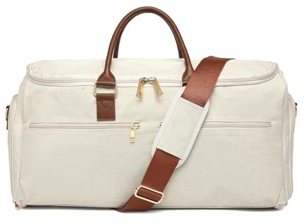 Trage auf Kleidertasche für Reisen, Konvertierbare Reise Kleidertasche für Männer Frauen, 2 in 1 hängende Koffer Anzug Business Reisetasche, Weiß Braun