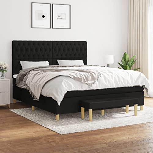 THOYTOUI Boxspringbett, Seniorenbett Bettstütze Bettgestell Bett Geeignet für Schlafzimmer Gästezimmer Aufenthaltsraum Hotel mit Matratze Schwarz 180x200 cm Stoff