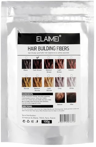 Fibre di costruzione dei capelli, fibre dei capelli della cheratina, polvere professionale dei capelli della fibra per gli uomini e le donne (Marrone scuro 100G)