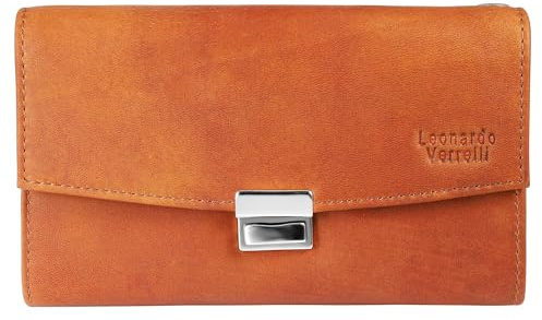 LEONARDO VERRELLI Portefeuille de serveur unisexe en cuir de vachette véritable 17 x 10,5 x 4 cm 3000499, cognac, 17 cm x 10,3 cm x 4,2 cm, Classique