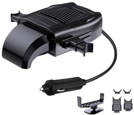 Mulcort 12 Volt Autoheizung, Tragbare Autoheizung, Schnellheiz- oder Kühlventilator mit um 360 Grad drehbarem Kopf, 2-in-1-Enteisungsheizung für Autos, Schwarz