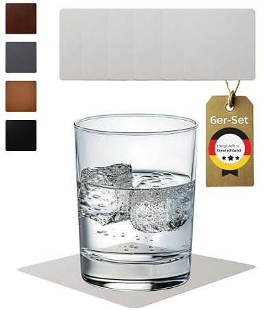 Lederfabrik Garnier® Untersetzer Gläser quadratisch 6er-Set - rutschfest & Abwaschbar - Perfekter Tischschutz - Glasuntersetzer Leder Beige - Made in DE