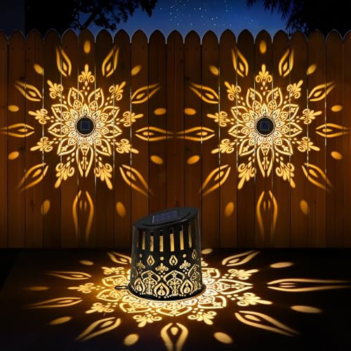 Likiyol 2025 Upgraded 2 Pack Mandala Solar FenceLight Ultra Bright Solar Powered IP65 Waterproof Deck Light for Stair Yard Garden Outdoor Wall Decor, Warm White