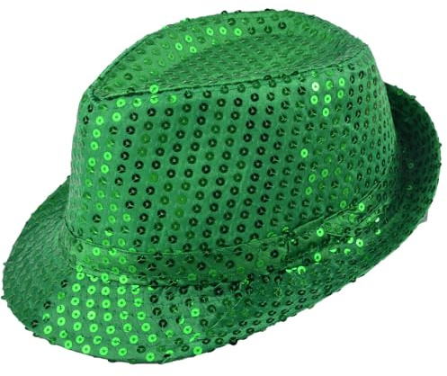 MUNSKT Casquettes de jazz à paillettes pour adulte, chapeau pour fête, enterrement de vie de jeune fille, spectacles de danse, fêtes, Mardi Gras et événements déguisés (Vert)