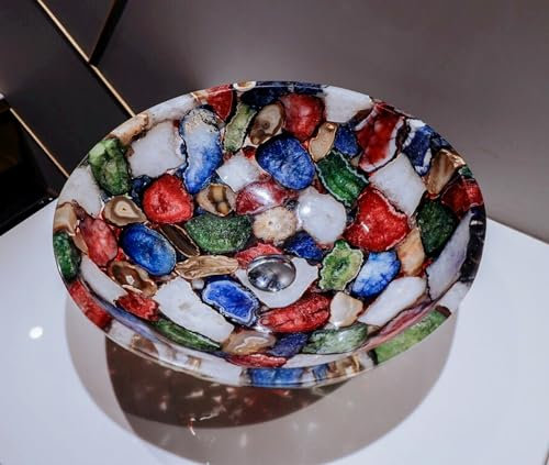 Fregadero decorativo de ágata multicolor, fregadero de oficina de ágata, cuenco de lavado a mano de ágata multicolor, lavabo de ágata, 15 x 15 pulgadas