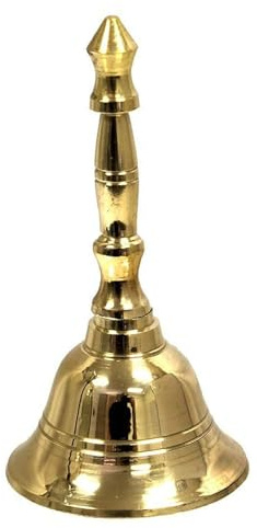 Handglocke aus antikem reinem Messing, dekorativ, Ghanti für Aarti, Pooja, Tempel, Büro, Einweihung, Diwali Dekoration – 1 Stück Handglocke