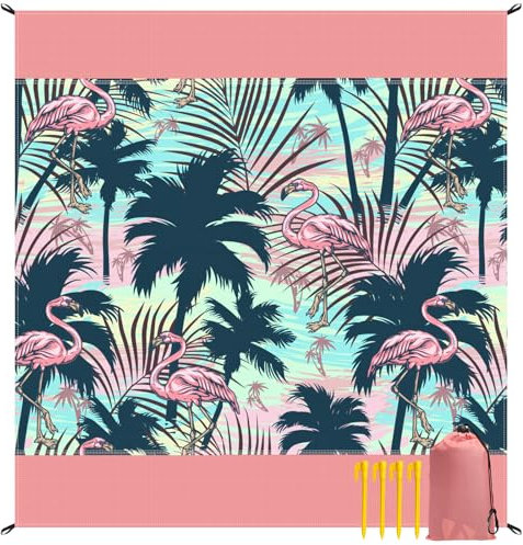 Bseical Tapis de Plage Anti-Sable 210x200cm Couverture Pique Nique Imperméable & Lavable Natte de Plage Grande Taille pour Voyage, Camping, Plage, Jardin-Sac de Transport Inclus