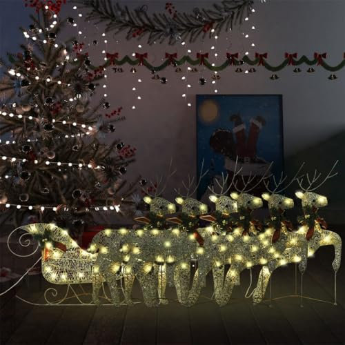 Möbelartikel Home Rentier & Schlitten Weihnachtsdekoration 140 LEDs Outdoor Gold-Möbel