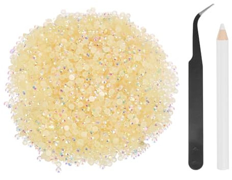 sourcing map 5000 unidades de diamantes de imitación de resina SS6 de 2 mm, gemas redondas de brillo a granel con herramientas de recogida para manualidades, vasos, tazas, ropa, champán claro