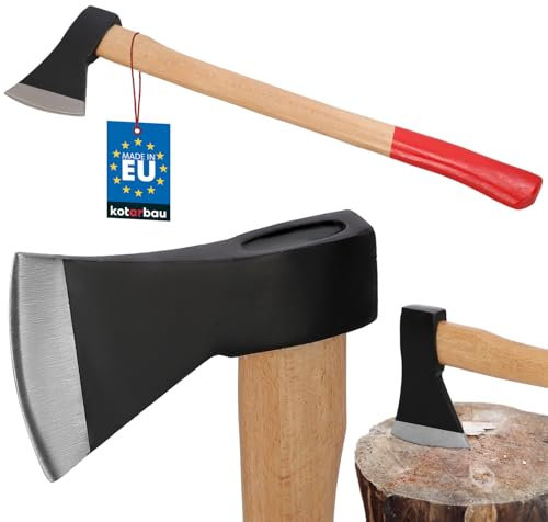 KOTARBAU® Doppelt verkeilte Axt zum Holzhacken 1250g aus Stahl mit imprägniertes Holzstiel Handbeil mit Schneidschutz Universalaxt zur Bearbeitung von Holz Spalthammer Survival Hatchet Camping