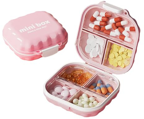 Auriselle Medikamentenbox Tablettenbox mit 7 Fächern Tragbares Reise Pillenetui Medikamentendose Klein Tabletten Aufbewahrung in Pillendose, Tablettenspender für Reise und Tägliches, Rosa