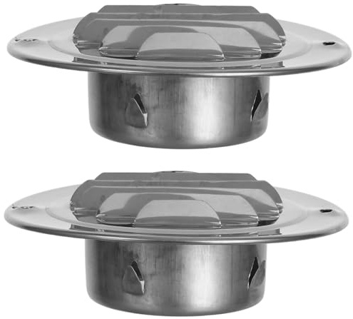 Salida de Ventilación de Acero Inoxidable de 80mm con Malla | 2 Piezas, Diseño Plano con Campana, Instalación en Pared Exterior, Flujo Optimizado