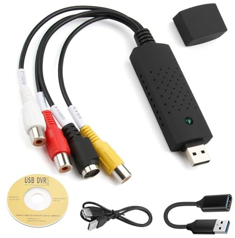 USB Video Capture Digital Converter Capture Card Device VHS Mini DV VCR Hi8 DVD RCA to Digital USB Audio Grabber Adapter Kit Plug and Play for Mac PC TV Laptop Windows Vista Pal Ntsc