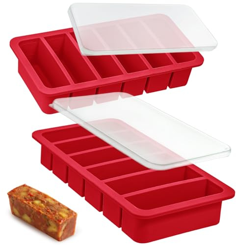 Kamehame 1/2 Cup Silicone Food Freezer Trays with Lid & Steel Frame 2 Pcs | Soup Freezer Moulds 120ml Food Storage Containers Silicone Freezer Trays for Batch Cooking, Broth, Butter, Meal Prep