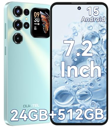 OUKITEL C68 Plus Telephone Portable, 24Go+512Go, 7.2 HD & 1.81 Écran Arrière, Smartphone Pas Cher Android 15, 64MP+8MP Telephone Pas Cher Débloqué, 6000mAh & 120Hz, Bleu